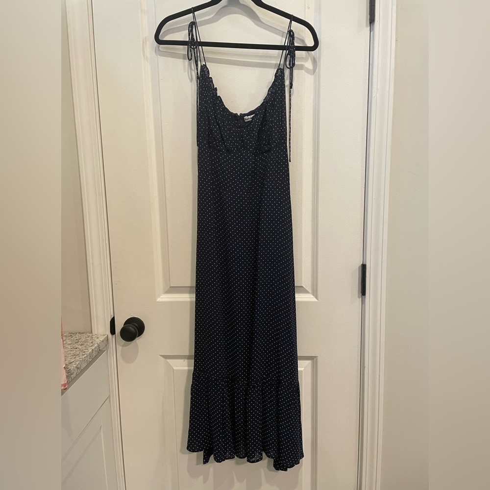 Reformation Navy Polka Dot Midi Slip Dress - Picture 4 of 4